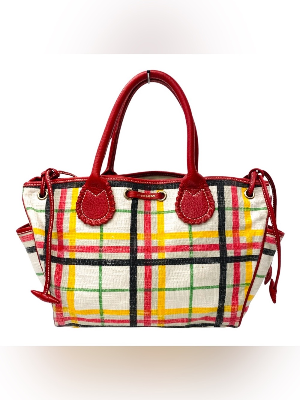 Burberry Multicolor House Check Canvas and Leather Drawstring Tote EUC